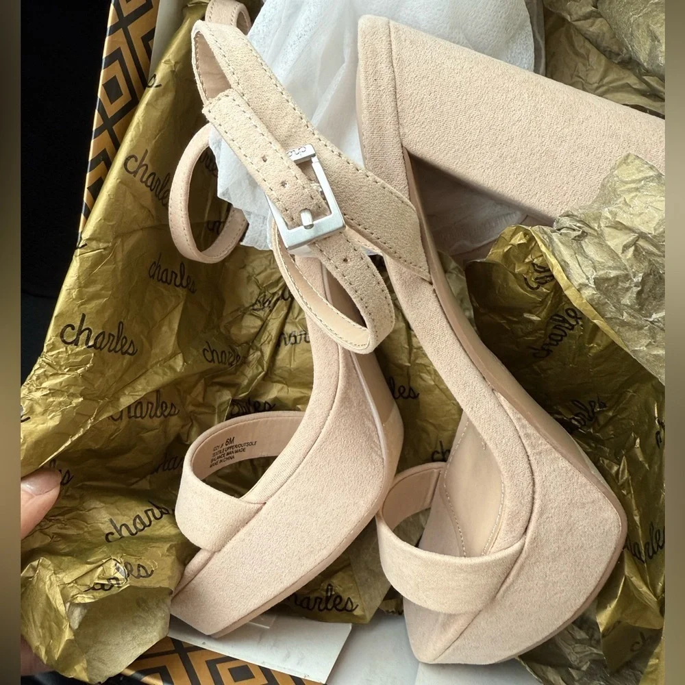 NWT Charles David (Nordstrom and QVC) Nude IZZY Block Heel Strappy Sandal, 6M